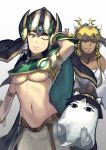 1girl ;) armlet badominton black_hair blue_eyes breasts cosplay egyptian hat isis_(p&amp;d) isis_(p&amp;d)_(cosplay) jewelry long_hair medjedra midriff navel necklace one_eye_closed osiris_(p&amp;d) osiris_(p&amp;d)_(cosplay) puzzle_&amp;_dragons smile star tamadra under_boob 