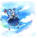  1girl animal_ears basket capelet grey_hair mayo_(mayomr29) mouse mouse_ears mouse_tail nazrin red_eyes ripples rod solo standing standing_on_water tail touhou 