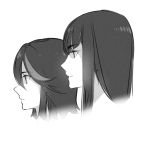  2girls aconitea kill_la_kill kiryuuin_satsuki long_hair matoi_ryuuko monochrome multiple_girls portrait profile short_hair simple_background 