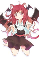  1girl animal_ears barefoot blush cat_ears cat_tail demon_wings head_wings koakuma mickeysmith red_eyes redhead solo tail touhou wings 