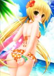  bare_back beach bikini blonde_hair blush green_eyes kantai_collection long_hair personification satsuki_(kantai_collection) sky summer twintails 