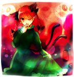  1girl animal_ears braid cat_ears cat_tail kaenbyou_rin mayo_(mayomr29) nail_polish one_eye_closed pointy_ears red_eyes red_nails redhead solo tail touhou twin_braids 