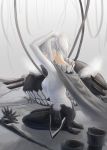  1girl adjusting_hair bodysuit boots_removed cape dr.beeeee gloves_removed hat hat_removed headwear_removed highres kantai_collection seiza short_hair short_ponytail silver_hair sitting solo staff tentacles wo-class_aircraft_carrier 
