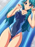  1girl aokura_shou blue_eyes blue_hair competition_swimsuit go!_princess_precure highres inflatable_raft kaidou_minami long_hair lying one-piece_swimsuit precure swimsuit 