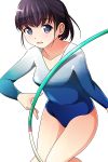  1girl black_hair blue_eyes gymnastics highres hoop leaning_forward leotard matsunaga_kouyou original rhythmic_gymnastics short_hair 