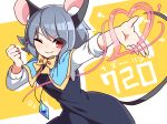  1girl animal_ears blush capelet grey_hair highres jewelry kozakura_(dictionary) mouse_ears mouse_tail nazrin pendant red_eyes short_hair smile solo tail touhou 