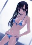  1girl bikini black_hair breasts glasses hirose_(mokiki) long_hair looking_at_viewer original solo swimsuit 