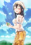  1girl black_hair bra closed_eyes dirty_clothes dirty_face frog fujiwara_hajime furorida idolmaster idolmaster_cinderella_girls long_hair open_mouth see-through shirt smile solo underwear wet wet_clothes wet_shirt 