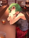  6+girls antennae around_corner asu_tora bar bare_arms bare_shoulders black_hair blonde_hair blush bottle bow braid chair closed_eyes counter drink drunk flower green_hair hair_bow hair_flower hair_ornament hakurei_reimu hieda_no_akyuu highres izayoi_sakuya kazami_yuuka kirisame_marisa long_hair looking_at_viewer multiple_girls pink_hair red_eyes sake_bottle shirt silver_hair sitting skirt skirt_set sleeveless sleeveless_shirt smile solo stool table touhou twin_braids very_long_hair wriggle_nightbug 