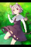  1girl 2015 akagashi_hagane animal animal_ears basket black_skirt capelet dated grey_hair long_sleeves looking_away looking_to_the_side mouse mouse_ears mouse_tail nazrin red_eyes short_hair skirt solo tail touhou 