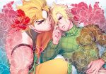  2boys blonde_hair diego_brando dio_brando flower jojo_no_kimyou_na_bouken kbs multiple_boys steel_ball_run sweater 