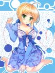 1girl ahoge blonde_hair breasts dress fate/stay_night fate_(series) feijitian frilled_dress frills green_eyes large_breasts saber solo 