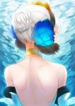  1girl back bare_shoulders choker closed_eyes crown dress from_behind gwendolyn hairband naso4 odin_sphere solo strapless_dress white_hair 