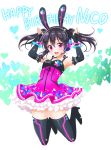  1girl :d animal_ears black_hair blush bunny_pose character_name happy_birthday headset heart looking_at_viewer love_live!_school_idol_project open_mouth pink_eyes rabbit_ears sakurai_makoto_(custom_size) smile solo sparkle thighhighs twintails yazawa_nico zettai_ryouiki 