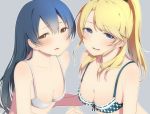  ayase_eli bare_shoulders bikini blonde_hair blue_eyes blue_hair love_live!_school_idol_project mashimaru_(muzikluva) ponytail sonoda_umi swimsuit yellow_eyes 