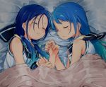  2girls bare_shoulders bed blue_hair blush kantai_collection multiple_girls oge_(ogeogeoge) samidare_(kantai_collection) sleeping suzukaze_(kantai_collection) 