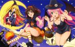  3girls blonde_hair brown_hair candy green_eyes halloween_costume highres konjiki_no_yami lala_satalin_deviluke long_hair moon multiple_girls pink_hair to_love-ru yellow_eyes yuuki_mikan 