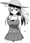  1girl breasts cleavage hat highres kantai_collection long_hair monochrome sky_(freedom) solo ushio_(kantai_collection) 