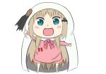  1girl :d blue_eyes cape chibi fang hat himouto!_umaru-chan hood little_busters!! long_hair looking_at_viewer noumi_kudryavka open_mouth pajamas parody smile solo 