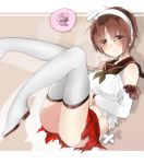  1girl blush boots brown_hair detached_sleeves hairband hands_on_stomach kantai_collection natori_(kantai_collection) short_hair sino_(sionori) skirt solo spoken_squiggle squiggle tears thigh-highs thigh_boots torn_clothes torn_skirt wavy_mouth 