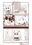  (o)_(o) 1girl :3 anger_vein cat cat_teaser closed_eyes commentary_request covered_mouth highres horns kantai_collection long_hair lying moomin muppo northern_ocean_hime sazanami_konami scratches sleeping solo tail translated trembling twitter_username zzz 