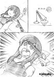  1girl akagi_(kantai_collection) comic desaku food japanese_clothes kantai_collection long_hair lying meat monochrome muneate open_mouth solo translation_request 