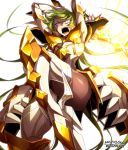  1girl arai_nobu armor blue_eyes gallia_(saint_seiya_omega) green_hair long_hair saint_seiya saint_seiya_omega sword weapon 