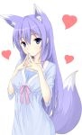  1girl animal_ears dress fingers_together fox_ears fox_tail heart long_hair neonio original purple_hair smile tail violet_eyes 