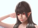  1girl artist_request black_hair highres long_hair looking_at_viewer original pointy_ears red_eyes solo 