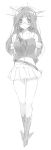  1girl choukai_(kantai_collection) full_body glasses kantai_collection long_hair midriff monochrome navel sino_(sionori) skirt solo 