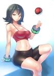  bike_shorts breasts cleavage crop_top jujube_(pokemon) kazo poke_ball pokemon solo 