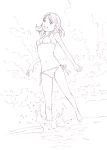  1girl barefoot bikini monochrome original sketch solo splashing swimsuit traditional_media yoshitomi_akihito 