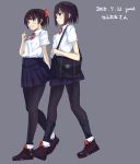  2girls black_hair brown_eyes dated garnet highres multiple_girls original pantyhose school_uniform short_hair 