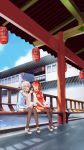  2girls absurdres chinese_clothes dongqing_zaozigao eating highres luo_tianyi multiple_girls sitting vocaloid vocanese yuezheng_ling 