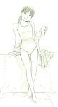  1girl barefoot monochrome one-piece_swimsuit original sketch solo swimsuit traditional_media yoshitomi_akihito 
