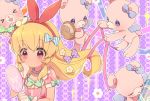  aikatsu! bear blonde_hair bow flower food_themed_clothes hair_bow hair_flower hair_ornament hair_ribbon hairband hoshimiya_ichigo linaria_(ookinahitomi) long_hair red_eyes ribbon 