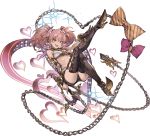  1girl black_boots boots bow granblue_fantasy hair_bow horns idolmaster idolmaster_cinderella_girls jougasaki_mika midriff official_art pink_hair short_hair simple_background single_glove thigh-highs thigh_boots twintails whip white_background yellow_eyes 