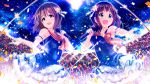  :d brown_hair forever_star_(idolmaster) glowstick hair_ornament idol idolmaster ima_(lm_ew) microphone open_mouth outstretched_arm smile star_hair_ornament 