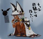  1girl barefoot brown_eyes creature dark_skin fingersmile guilty_gear guilty_gear_xrd hat mirror notequal_hath ramlethal_valentine sharp_teeth short_shorts shorts silver_hair solo squatting toes 