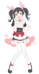  1girl black_hair love_live!_school_idol_project maid maid_headdress marin_(myuy_3) mogyutto_&quot;love&quot;_de_sekkin_chuu! open_mouth red_eyes short_hair solo thigh-highs twintails yazawa_nico 