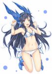  1girl bikini black_hair blue_eyes fuuma_(humawww) horns karin_(p&amp;d) long_hair puzzle_&amp;_dragons swimsuit 