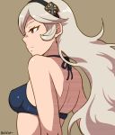  1girl akairiot back bikini breasts commentary fire_emblem fire_emblem_if from_side hairband long_hair my_unit_(fire_emblem_if) silver_hair solo swimsuit upper_body violet_eyes 