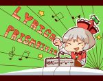  1girl character_name chibi closed_eyes hat lyrica_prismriver mixer musical_note open_mouth outstretched_arm short_hair silver_hair smile solo touhou yatarou_(zombie_worker) 