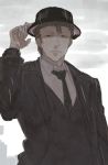  1boy avvo_(ekireikirei) baccano! expressionless formal hat luck_gandor rain solo suit top_hat 