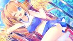  1girl blue_eyes blush cheerleader highres long_hair love_rec. narumi_yuu_(bunbukudou) one_eye_closed orange_hair smile yashinaga_chiho 