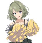  1girl blue_eyes blush fringe green_eyes green_hair heterochromia highres idolmaster idolmaster_cinderella_girls infinote looking_at_viewer mole mole_under_eye open_mouth pom_poms short_hair smile solo takagaki_kaede 