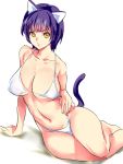  1girl animal_ears arm_support bikini cat_ears dodai_shouji highleg highleg_bikini highleg_swimsuit highres lying on_side original purple_hair short_hair swimsuit tail yellow_eyes 