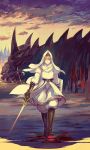  1girl absurdres androgynous asllence blonde_hair boots highres pants pixiv_fantasia pixiv_fantasia_fallen_kings red_eyes shield solo sword tagme walking weapon 