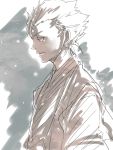  1boy avvo_(ekireikirei) bleach highres hitsugaya_toushirou looking_away monochrome profile sad snow solo standing 