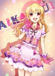  aikatsu! blonde_hair blush dress happy hoshimiya_ichigo long_hair red_eyes 